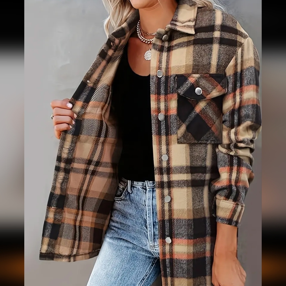Womens Plaid Shacket Lg